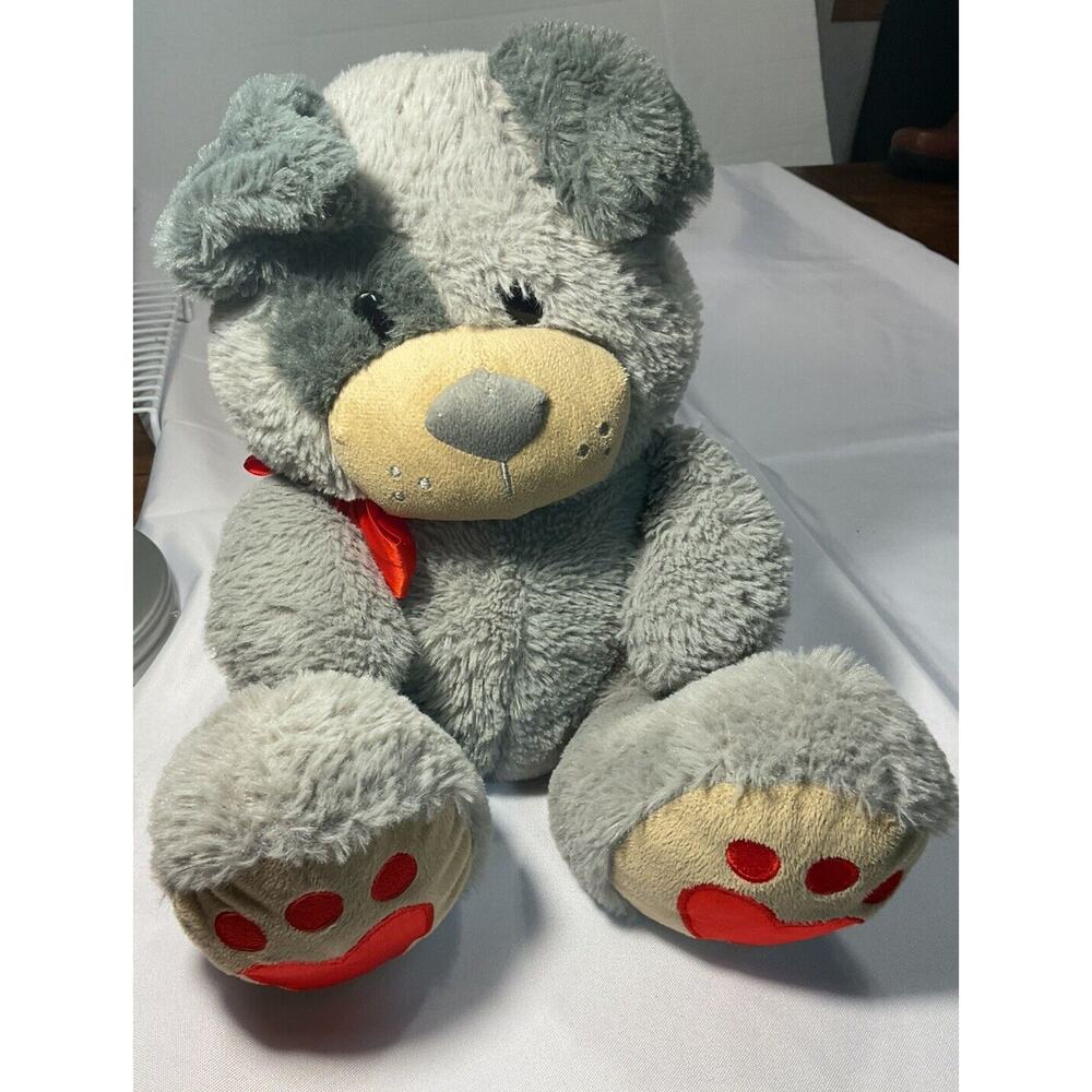 Animal Adventure 2018 Gray Puppy Dog 12” Plush Sitting Red Bow Hearts Valentine